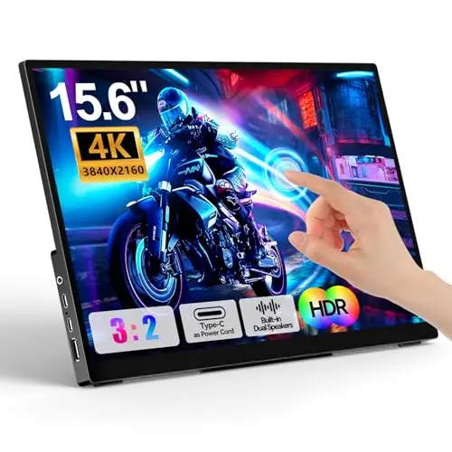 WCKUN 4K Portable Touch Monitor, 15.6" inch 3840 * 2160 UHD w/USB-C HDMI Laptop Monitor, 2000:1 100% RGB IPS ，Aluminum Alloy Shell,10-Point Touch，Dual Speaker, HDR, for Home, Work