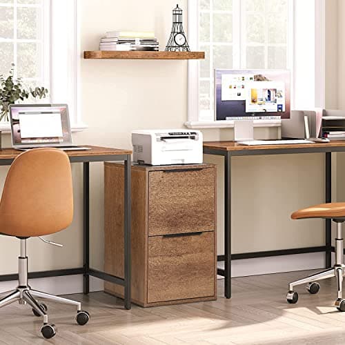 LUCYPAL 2 Drawer File Cabinet,Wood File Cabinets with Hanging Bars for Letter Size,Filing Cabinets for Home Office,Small Vertical Filing Cabinet for Office,Brown 2