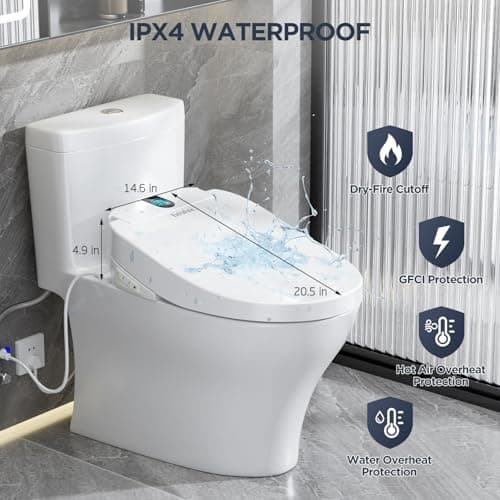 Smart Electric Bidet, Japanese Heated Toilet Seat Elongated with Dual Control, LED Display, Instant Warm Water & Air Dryer, Self-Clean Nozzle, Slow Close Lid, UV Light, Child/ECO/Silent Mode 7