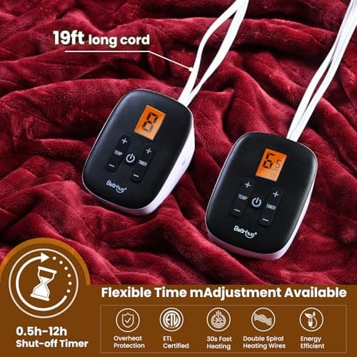 Bearhug Electric Blanket King Size 100x90 Inches, Heated Blanket with 10 Heat Settings & 0.5-12H Auto Shut-Off, Machine Washable Heating Blanket, Ultra-Soft Gift Idea for Christmas 5