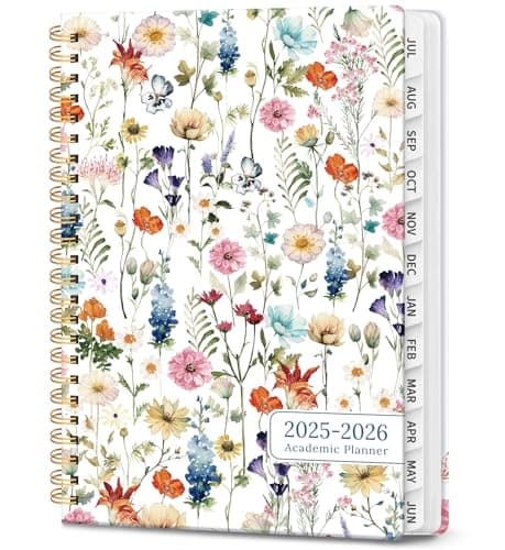 Taja Academic Planner for July 2025-June 2026, Year/Monthly/Weekly Calendar, Hardcover, Teacher Student Planning Agenda Book with Tabs, Perfect for School & Office Supplies, 6.3" x 8.5", Wildflower