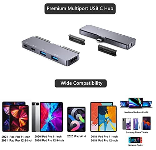 iPad Pro USB C Hub Adapter with 4K HDMI,3.5mm Jack,2 x USB3.0,PD 60W,USB C Data,SD/TF Card Slot,6in1 Adapter for M4 M2 M1 iPad Pro 11 12.9 2025-2018,iPad Air/Mini 7