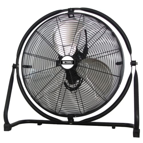 K Tool International 77720; 20 Inch, High Velocity Orbital Floor Fan; All Metal Construction, 3 Speed Motor w/Quiet Design Aluminum Blades with 720° tilt feature, 5,483 Max CFM, 1 Year Warranty, Black