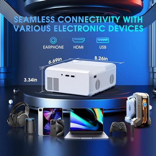 Mini Projector | 4K Support 200" Giant Screen | 500 ANSI Lumens, Bluetooth 5.2 | Portable Outdoor Movie Projector Compatible with TV Stick/Phone/HDMI/PC (Mini Portable Projector (With Bracket)) 7
