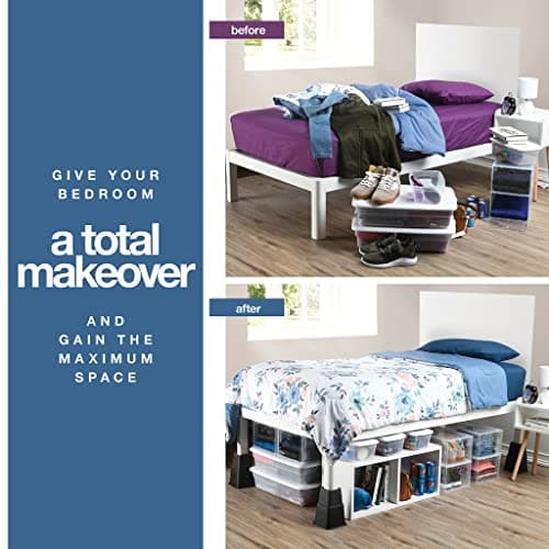 Home It Adjustable Bed Risers - Elevation in 3, 5 or 8 Inch - Heavy Duty Stackable Furniture Risers Supports 1,300 lbs - for Under-Bed Storage, College Dorms, Table and Couch, 4 Pack Bed Lifts Black 6