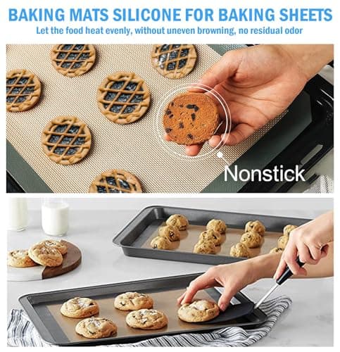 GLBEAR Silicone Baking Mat 2-Pack, 16.5x11.6 Inch Non-Stick Reusable Mats for Oven, Cookies Bread Pastry, Food Safe & Heat Resistant - Easy Clean Baking Sheet (2) 5
