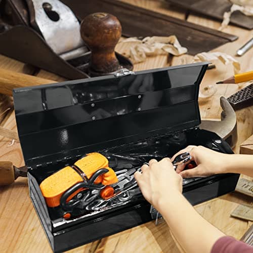 Torin ATB102B 16" Hip Roof Style Portable Steel Tool Box with Metal Latch Closure, Black 6