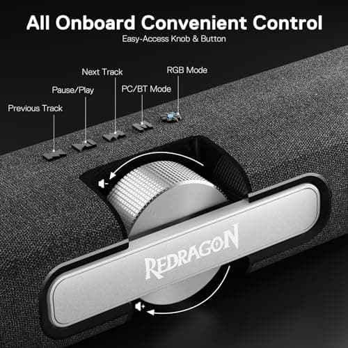 Redragon GS512 RGB Desktop Speakers, 2.0 PC Computer Stereo Soundbar w/BT 5.0/USB Mode, Max 5W x 2 Rich Sound, Crystal RGB Backlight and Easy-Access On-board Control, USB-C Powered 6