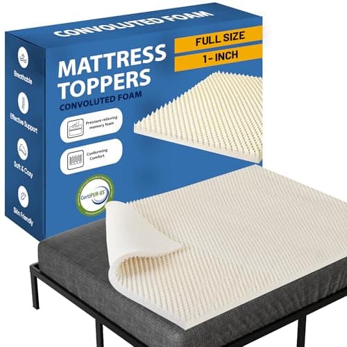 Greaton, 1-Inch Convoluted Copper-Infused Memory Foam Mattress Toppers, Cooling and Pressure Relieving with Airflow Design, Full, Beige