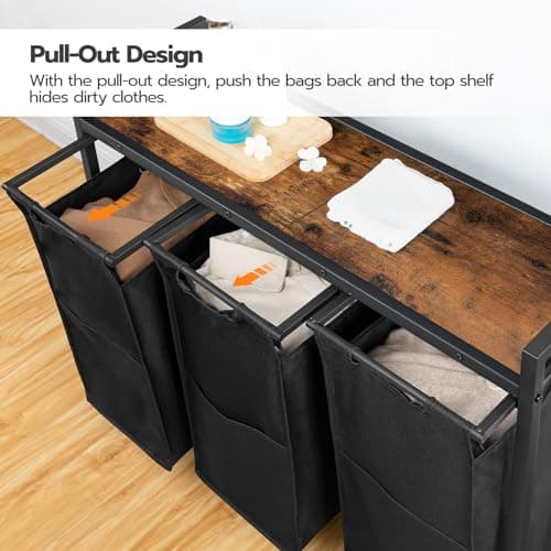 HOOBRO Laundry Sorter 3 Section, Laundry Hamper with Wheels, 3 × 11.5 Gal (43.5 L), Rolling Laundry Basket, Pull-Out and Removable Oxford Fabric Laundry Bags, Rustic Brown and Black BF76XY01 6