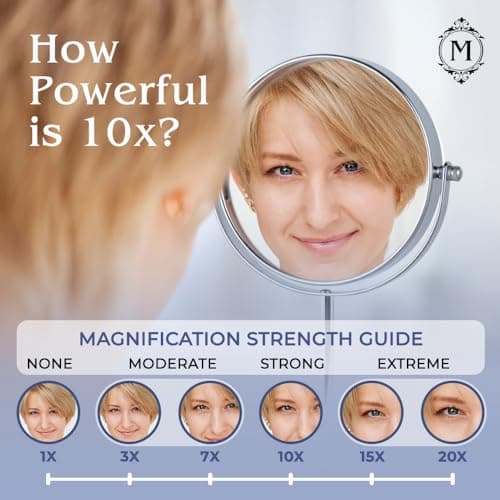 10X Magnifying Makeup Mirror on Round Stand for Tabletop, Bedroom Vanity Desk and Bathroom Counter - Free Standing Double Sided 10X/1X Magnification Mirror - 7" Wide and 14" Tall (Chrome) 5