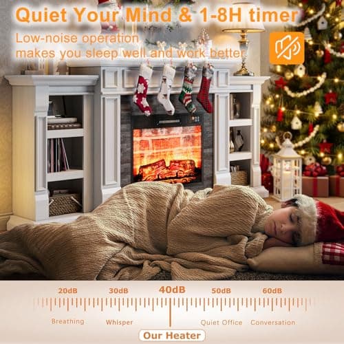 LGHM 72" Electric Fireplace with Mantel, Fireplace TV Stand for TVs Up to 80 Inch, Modern Entertainment Center with Storage, Fireplace Heater Insert with Realistic 3D Flame for Living Room 4