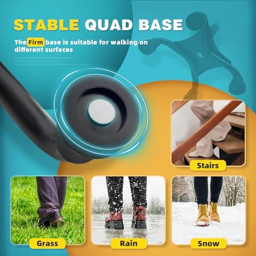 BigAlex Quad Cane Adjustable Walking Cane Flexible Lightweight Comfortable Foam Padding Handle with 4-Pronged feet for Extra Stability Small Quad Base for Men Women and Seniors 5
