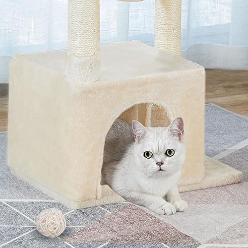 HOOBRO Small Cat Tree Tower with Luxury Condo, Basket Hammock for Indoor Kittens with Scratching Posts, Kittens Pet Activity Tree, Beige BE07CT03 8