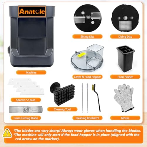 Anatole Electric Vegetable Dicer Slicer Commercial Food Processor Multifunctional Veggie Chopper Professional Heavy Duty Fruits Cutter with 2 Stainless Steel Blades for Carrot Potato Onion 100W 110V 7