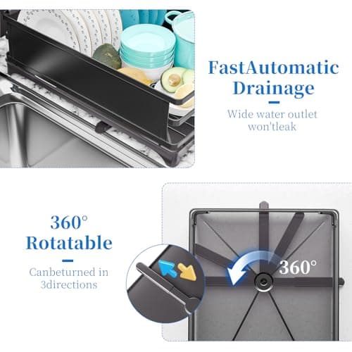 Simple Trending Dish Drying Rack, Dish Drainer for Kitchen Counter, Dish Rack with Tray for Large Capacity, Black 6