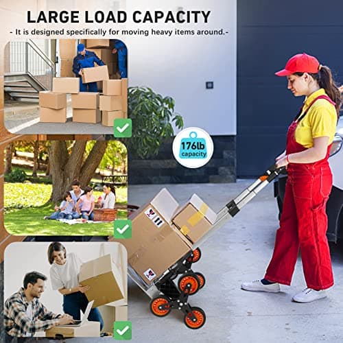 Stair Climbing cart Dolly Extended Handle by Teprovo,Aluminum Foldable Hand Truck Moving, Flat Floor Load capacity176 lb, Stair Climbing Dolly Load110 lb, Portable Trolley cart with Wheels 7