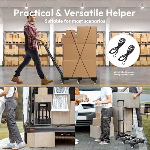 Voipvvii Folding Hand Truck 500lbs, Portable Heavy Duty Dolly Cart, 6 Wheels Collapsible Luggage Cart with 2 Elastic Ropes - Compact Trolley Cart for Easy Moving - Ideal Hand Cart for Travel and More 7