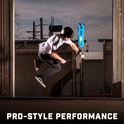Mongoose Rise 110 Elite Freestyle Stunt Trick Scooter, Lightweight Alloy Deck & Heavy-Duty Frame Up to 220 lbs., Bike-Style Grip, Wheel Pegs Included, Blue/Yellow 6