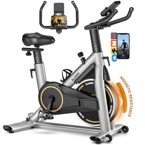 Exercise Bike, Adjustable Magnetic Resistance Stationary Bikes for Home with App Compatible, Quiet Indoor Cycling Bike with 350lbs Weight Capacity Comfortable Seat, Digital Monitor & Phone Mount
