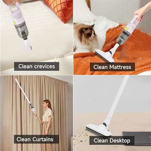 TROURAY Handheld Vacuum Cleaner,Ultra-Lightweight Mini Portable Vacuums for Home, 6 in 1 Stick Vac Cleaners for Car,Pet Hair(White Corded) 6