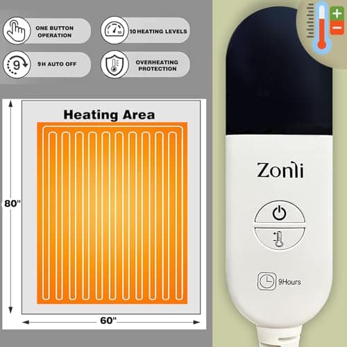 ZonLi Heated Weighted Blanket 15lbs, 60"x80" Queen Size, Weighted Electric Blanket for Adults, Heavy Blanket Fast Heating with 10 Levels, 9H Timer Setting, Soft Warm Flannel Washable with Glass Beads 5