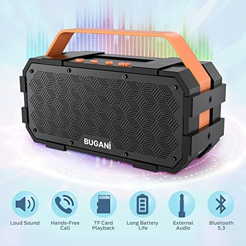 BUGANI Bluetooth Speaker, Portable Bluetooth Speakers with 40W Stereo Sound, Loud Bluetooth Speaker 24H Playtime Support TF Card/AUX, IPX6 Waterproof for Beach Camping Outdoor Indoor 6