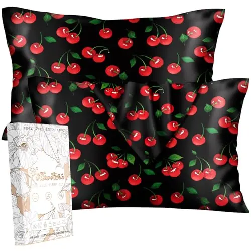 Miss Adola 2 Pack Mulberry Silk Pillowcase for Hair and Skin - Standard Size 20 x 26 Inches with Hidden Zipper Shiny Cherry 19 Momme Soft Sleeping Silk Pillow Case for Women, Moms