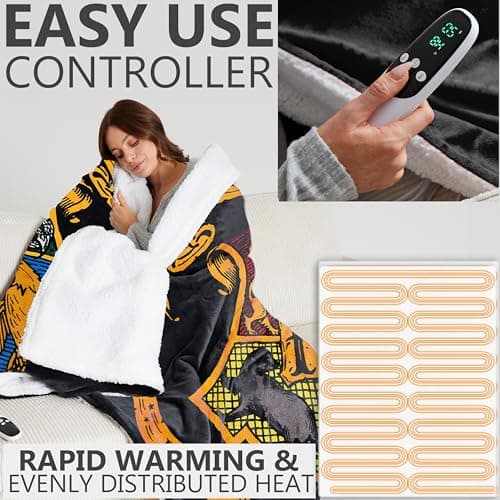 Get Trend Harry Potter Gifts Heated Blanket Electric, Queen Size Luxurious Fleece Weighted Blanket, Fast Heating with 9 Heat Settings Auto Shut-Off, 90x90in (Black Harry Potter, Queen US) 3