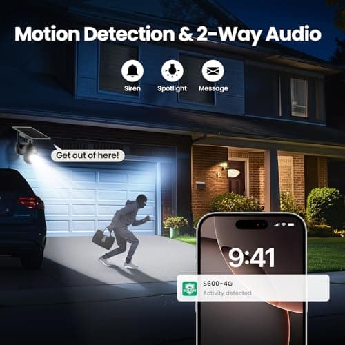 SOLIOM S600 4G LTE Security Camera Outdoor, Solar Powered Cellular Security Camera Wireless, Pan Tilt 360°View Spotlight, 1080p Night Vision, 2 Way Talk, PIR Motion Sensor, No WiFi, Black 8