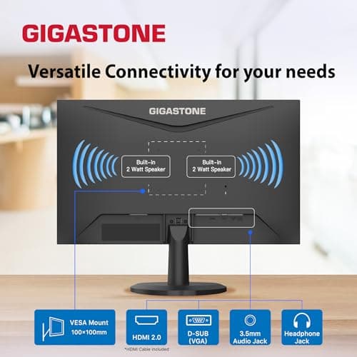 Gigastone 24 inch IPS LED Back Light Monitor 2-Pack 75Hz FHD 1920 x 1080, 178° Wide View Frameless, Dual Monitor, 5ms, Built-in Speakers, Eye Care Technology, Ergonomic Tilt VESA Mount, HDMI VGA 3