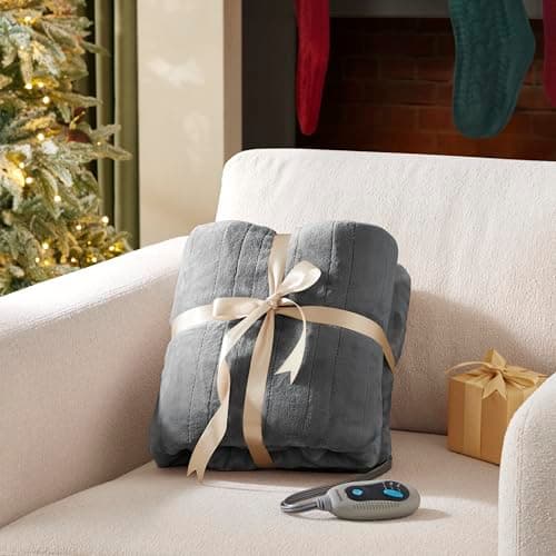 Beautyrest Heated Blanket, Electric Throw Blanket, Soft, Warm, Reversible Plush - Sherpa Heating Blanket Throw, 3 Heat Settings, 2 hr Auto Shut Off, Machine Washable, Oversized 60 in x 70 in, Grey 7