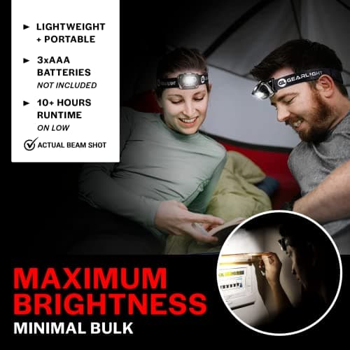 LED Headlamp 2-pack Battery Powered (AAA) (Batteries Not Included) | Head Lamp for Running Hunting Camping Fishing Hiking with Red Light and Adjustable Headband - Bright Forehead Headlamp 7 Modes 6