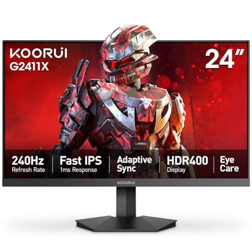 KOORUI 24" Gaming Monitor, 240Hz 1ms Fast IPS, FHD HDR400 Display, 90% DCI-P3 Color Gamut, Adaptive Sync, Ultra Slim Frame, VESA Mountable, HDMI 2.0, DP 1.4