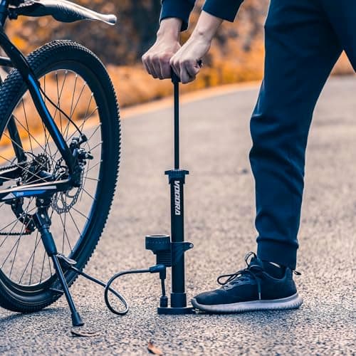 VOGORA Bike Pumps for Bicycle Tyres with Pressure Gauge, Portable with Presta & Schrader Valves, Bike Air Pump, Foot Pump for Tires, Inflatables & Balls 3