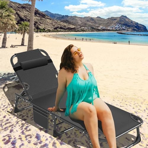 MOPHOTO Folding Chaise Lounge Chair 5-Position, Folding Cot, Heavy Duty Patio Chaise Lounges for Outside, Poolside, Beach, Lawn, Camping (Lounge Cot, Breezy Oceanic) 8