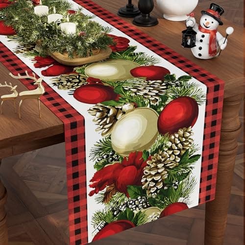 CHAMBERY Christmas Table Runner,13''X72'' Seasonal Christmas Decorations Table Runner, Red and Black Buffalo,Perfect for Party Dinner Table Decor,Kitchen,Mantel,Bedroom Decoration
