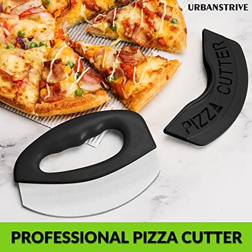 Urbanstrive Heavy Duty Stainless Steel Pizza Cutter with Cover, Super Sharp Blade Pizza Knife Pizza Cutter Rocker, Perfect Kitchen Gadgets for Pizza Cutting Home Essentials (Black) 6