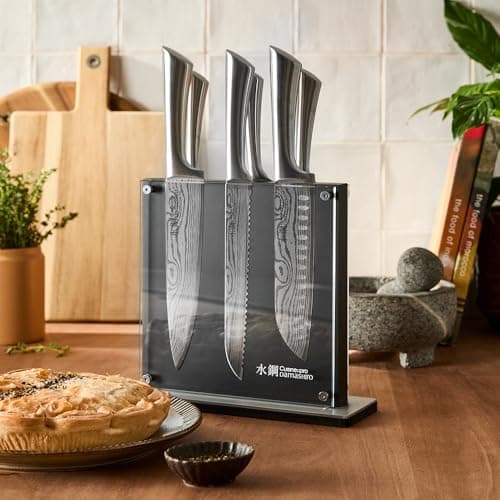 Cuisine::pro Damashiro Knife Block (Kumi, 7-Piece Chef Knife Set) - Japanese Steel Knife - Magnetic Knife Block- Damascus-Inspired Blade Kitchen Knives 6