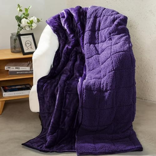 Aemicion Weighted Blanket Queen Size 15lbs,Dual Sided Cozy Fluffy Sherpa Heavy Weighted Blankets for Adults,Ultra Fuzzy Throw Blanket with Soft Plush Flannel Top,60 x 80 inches Purple on Both Sides