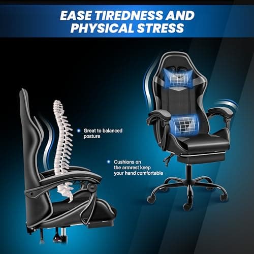 YSSOA Gaming Chair with Footrest, Big and Tall Gamer Chair, Racing Style Adjustable Swivel Office Chair, Ergonomic Video Game Chairs with Headrest and Lumbar Support 7