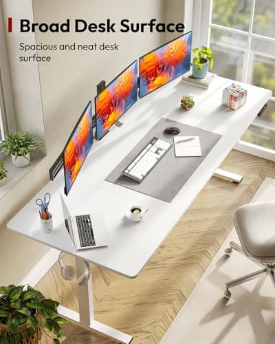 SANODESK Electric Standing Desk 79 x 32 Inches Height Adjustable Stand Up w/6-Button Controller Ergonomic Computer Desk with Splice Board for Home Office, White Frame + White Tabletop 5