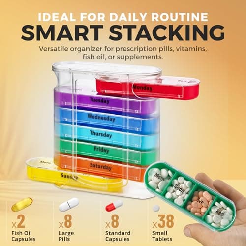 MEDca Weekly Pill Organizer, Four Times-a-Day, 1 Dispenser with Stackable AM/PM Compartments 7