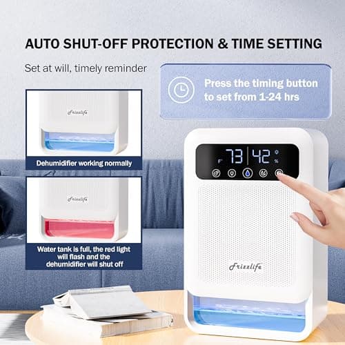Frizzlife DH80 Air Dehumidifier, 135oz Water Tank W/Purifying Function, Quiet Small Dehumidifiers With Sleep Mode For Home, Bedroom, Bathroom, Basement W/Auto Shut Off, 7 Colors LED Light, White 6