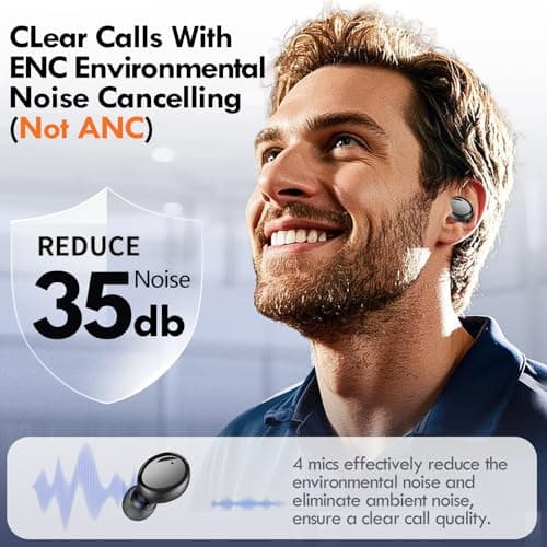 Lanteso True Wireless Bluetooth 5.3 Earbuds, 48H Playtime,Light Weight Headphones in Ear Buds Built in Mic Headset Premium Sound with Deep Bass,Clear Calls Earphones for Sports Workout Black 5