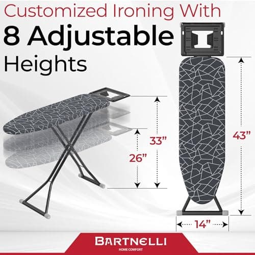 Bartnelli Ironing Board | Ultimate Iron Board Experience with Convenient Iron/Steam Rest | 13x43 Ironing Surface | Reinforced Steel Legs, Adjustable Height, 4-Layer Padding, Patent Folding System 5