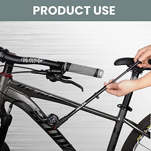 Hycline Shock Pump for Mountain Bike, High Pressure 300 Psi for Front Fork and Rear Bicycle Suspension Air Pump with Gauge Fits Schrader & Presta Tire Valve-Titanium 9