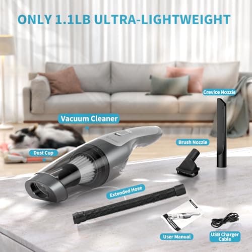 ToCzernobgol Handheld Vacuum Cordless Car Vacuum with 8000Pa Powerful Suction, Multiple Accessories, Portable Rechargeable Mini Wireless Vacuum Cleaner for Car, Desk Home, Office, Pet Hair 5