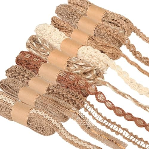 9 Rolls Natural Burlap Lace Ribbon Trim,18 Meters Jute Craft Ribbon for DIY Sewing,Rustic Wedding Decorations,Gift Wrapping&Party Supplies