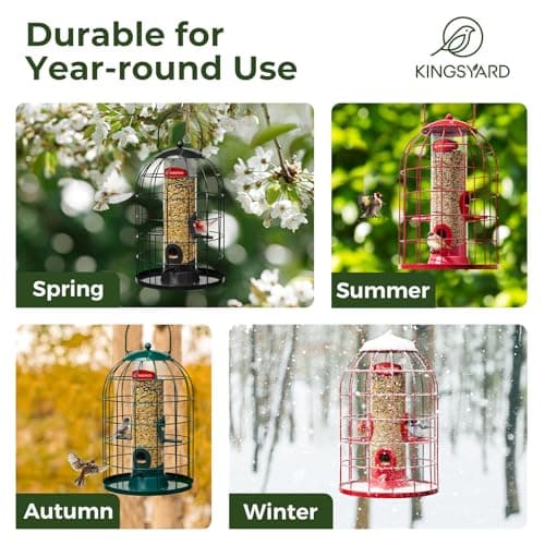 Kingsyard Metal Bird Feeder for Outdoors, Squirrel Proof Caged Tube Feeders Hanging Green, Wild Small Birds Rainproof Station for Garden Yard Seed Easy Clean, Green 7